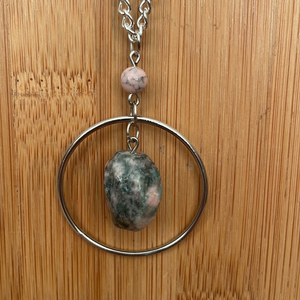 pink and grey stone necklace